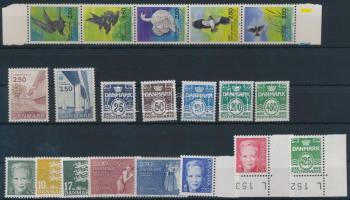 Denmark 1974-1990 4 diff sets + 7 diff stamps + 1 stripe of 5, Dánia 1974-1990 4 klf sor + 7 klf önálló érték + 1 ötöscsík