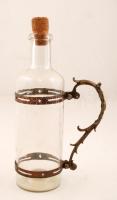 Réz palackfogó, dugós üvegpalackkal, jó állapotban, m:30 cm