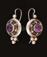 Ametiszttel díszített ezüst(Ag) fülbevaló, jelzett, br: 12,5 g