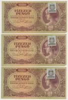 1945. 10.000P (3x) sorszámkövetők két ugrással, mindhárom "MNB" bélyeggel T:I-