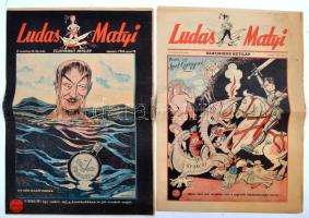 1946 A Ludas Matyi c. szatirikus hetilap II. évfolyamának öt egymást követő száma. A címlapokon Pályi Jenő emblematikus karikatúrái.