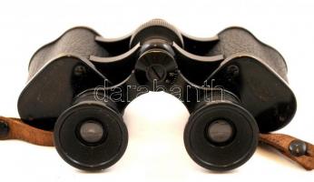 cca 1930 Oigee katonai távcső, jelzett, sorszámozott (22845), eredeti bőr tokkal, 14×10 cm