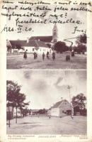 Oroszlány, Ágostoni evangélikus templom, utca, Hangya fogyasztási szövetkezet (ázott / wet damage)