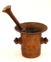 Réz mozsár törővel, m: 13 cm, h: 24 cm