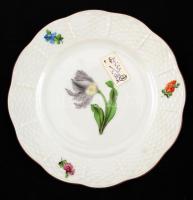 Herendi virágmintás süteményes tányér, kézzel festett, jelzett, hibátlan, d:16,5 cm