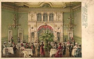 Budapest II. Szent Lukács fürdő, étterem, belső, litho (b)