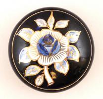 Cseh rózsamintás bonbonier, hibátlan, jelzett, d: 10,5 cm, m: 5 cm