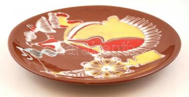 Iparművészeti Vállalatos retro fali tál, kézzel festett, jelzett, hibátlan, d:29 cm