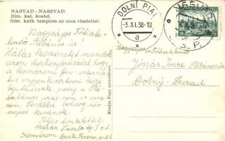 Naszvad, Nasvad; Katolikus templom, üzlet; Rim. kat. kostol / catholic church, shop