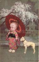 Japanese girl, Italian art postcard CMD 1982-4 s: Colombo