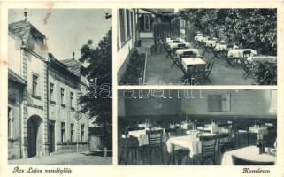 Komárom, Komárno;  Ács Lajos vendéglője, az étterem terasza és belseje, a Szálloda épülete / Lajos Ács's Inn, restaurant interior and terrace, Hotel building (EK)