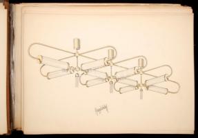 Bugyi Mihály: Csillárkatalógus. Vegyes technika, papír(sok tervrajz albumban), jelzett, 21x30 cm