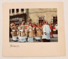 cca 1930 Szent jobb körmenet Budapesten korabeli színes fénynyomat kartonra kasírozva, 12x17cm