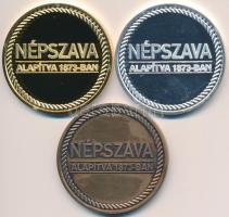 DN "Népszava - Alapítva 1873-ban / 130 éves" 3db emlékérem, aranyozott, ezüstözött és bronz (42mm) T:PP,2(PP) karc