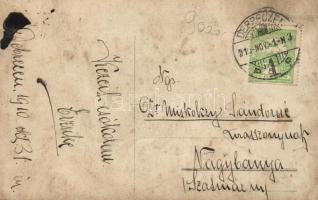 1910 Hajdúnánás, hölgyek csoportképe a vasútállomás előtt, photo