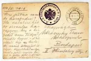 1916 Kis hadi vasútállomás, törzsparancsnokság és pékség Kárpátalján, fotólap megírva és tábori pecs...