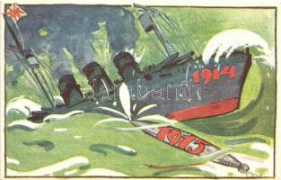 1914-1915 WWI British battle ship; Magyar Földrajzi Intézet Rt. s: Biró