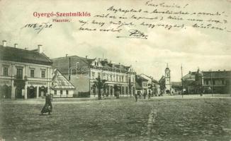 Gyergyószentmiklós, Gheorgheni; Piactér, Száva István üzlete, kiadja Sándory Mihály / market square, shop (EK)