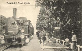Félixfürdő, Baile Felix; vasútállomás, gőzmozdony, vasúti munkások / railway station, locomotive, railway workers