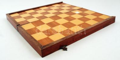 Retró sakktábla doboz bábuk nélkül, kinyithatós, hibás, 20x38x6cm
