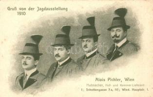 1910 Gruss von der Jagdausstellung, Alois Picher Hutmacher, Hof- und Kammer-Lieferant / Hunting exhibition, hat maker advertisement