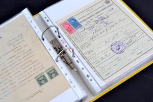 Nagy okmánybélyeges irat gyűjtemény, Kb 50 db irat, nagyrészt magyar okmánybélyegekkel az 1870-es év...