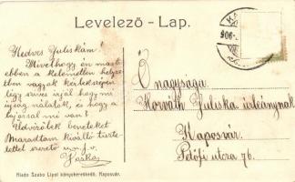 Kaposvár, Fő utca, Széchenyi tér; szecessziós mozaiklap, kiadja Szabó Lipót / Art Nouveau (Rb)