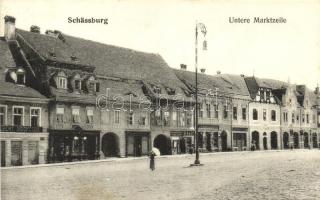 Segesvár, Schassburg, Sighisoara; Alsó vásársor, Alber Mockesch és J.B. Misselbachersen üzletei, W. Nagy könyvnyomdája / lower markets, shops, printing press