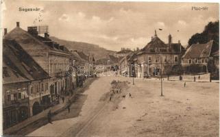 Segesvár, Schassburg, Sighisoara; Piac tár, a hátoldalon K.u.K. katonai cenzúra pecsételéssel / market square, with Austor-Hungarian military censorship stamp on backside (kis szakadás / small tear)