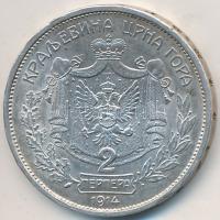 Montenegró 1914. 2P Ag "I. Miklós" T:2 Montenegro 1914. 2 Perpera "Nicholas I" C:XF