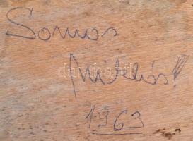 Somos jelzéssel: Női portré. Festett mázas cserép, apró máz hibákkal, keretben, 29×19 cm