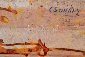 Csohány jelzéssel: Ló. Mázas festett cserép, keretben, apró lepattanással, 20×30 cm