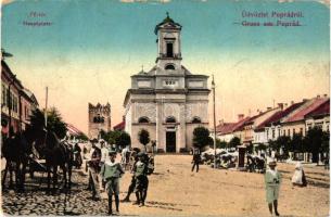 Poprád, Fő tér, templom, piac / main square, church, market