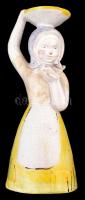 Gádor István (1891-1984): Madáretetős lány gyertyatartó, kézzel festett mázas kerámia, apró máz hibákkal, jelzett, m:20 cm