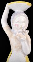 Gádor István (1891-1984): Madáretetős lány  gyertyatartó, kézzel festett mázas kerámia, apró máz hib...
