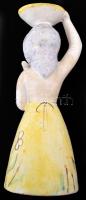Gádor István (1891-1984): Madáretetős lány  gyertyatartó, kézzel festett mázas kerámia, apró máz hib...