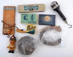 Vegyes bolha tétel: fémdobozok, régi pincelámpa, retró voltmérő, stb