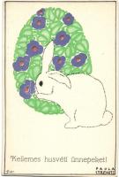 'Kellemes húsvéti ünnepeket!' / Easter, rabbit, egg, art postcard, s: Paula Strenitz (EK)