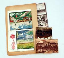 Régi és új bugaci, kecskeméti  nyomtatványok részben kartonra ragasztva, különböző méretben és minőségben