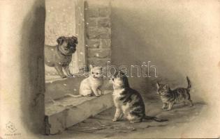 Kittens with Pug, E.S.D. Serie 8137 (EK)