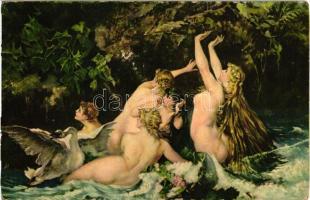Nymphen / Erotic nude art postcard s: Hans Makart (EB)