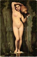 Die Quelle / Erotic nude art postcard, litho s: Jean August Dom. Ingres