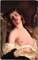 Souveniers / Erotic nude art postcard, litho s: Chaplin