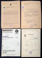 cca 1878-1949 25 db vegyes okmánybélyeges okirat(Berndorfi Fémárugyár számla, hatósági erkölcsi bizo...