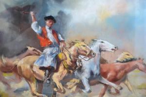 Herczeg jelzéssel: Csikós. Pasztell, papír, üvegezett keretben, 39x48 cm