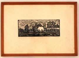 Demjén Sándor: Arany szülőháza. Fametszet, jelzett, üvegezett keretben, 10x24 cm
