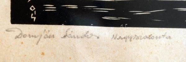 Demjén Sándor: Arany szülőháza. Fametszet, jelzett, üvegezett keretben, 10x24 cm