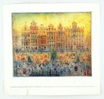 Gross Arnold Brüsszeli vasárnap című alkotásának nyomtatott másolata, szakadással, 46x49 cm