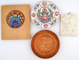 Vegyes bolha tétel: Népi mintával díszített kerámia tál "Budapest" felirattal, hajszálrepe...