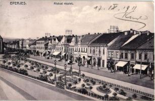 Eperjes, Presov; Fő utca, Lerner Mór üzlete, gyógyszertár, Atlasz; Divad Károly fia / main street, shops, pharmacy